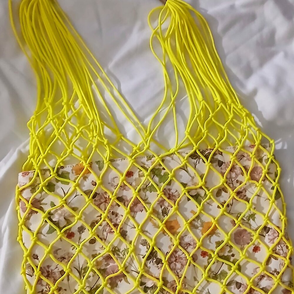 Vince Camuto Rope and Canvas Tote with detachable floral pouch